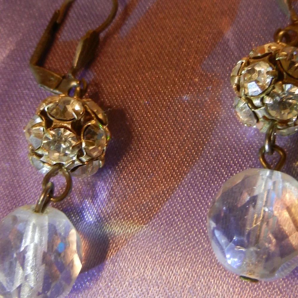 VTG Contempo silver pierced earrings drop dangle silver tone dressy glam prom